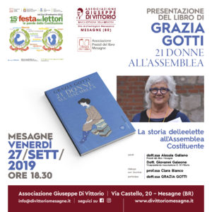 XV FESTA DEI LETTORI 23-29 settembre 2019 Venerdì 27 Settembre ore 18,30  Salone Associazione Di Vittorio – Mesagne.