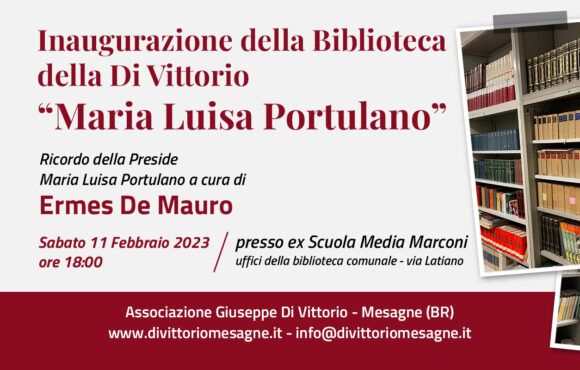 INAUGURAZIONE DELLA BIBLIOTECA DELL’ASSOCIAZIONE DI VITTORIO   “MARIA LUISA PORTULANO”