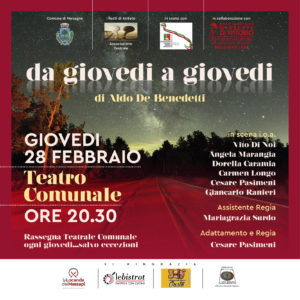 La commedia brillante “Da Giovedì a Giovedì” di Aldo De Benedetti.  Giovedì 28 Febbraio Teatro Comunale – Mesagne